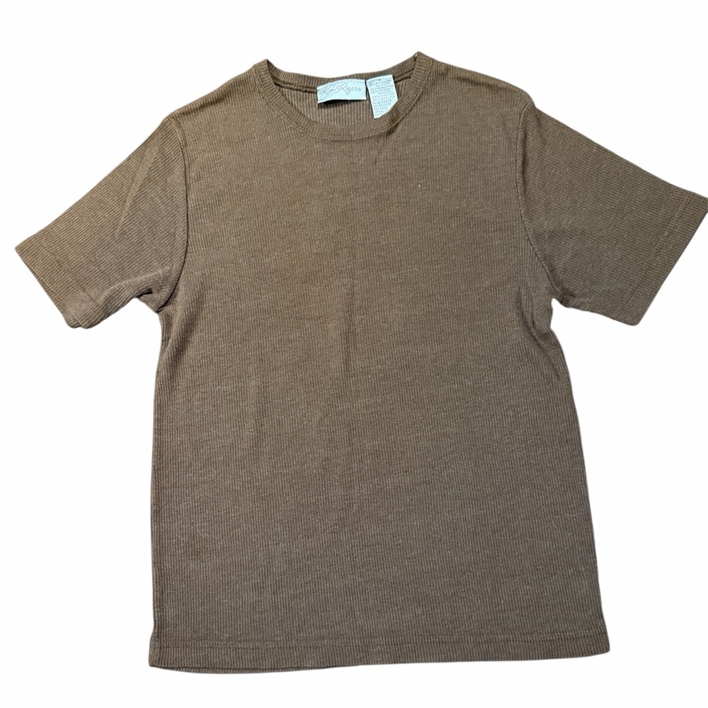 Kim Rogers Womenโs Brown Vintage Short Sleeve Sweater Sz/ S Poly/Ray/Cotton